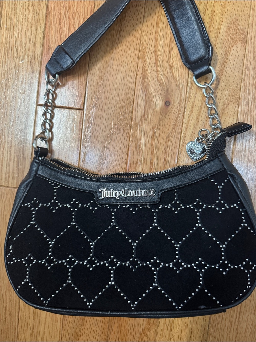 Juicy Couture Black Velvet Heart-Stud Shoulder Bag - Picture 2 of 4